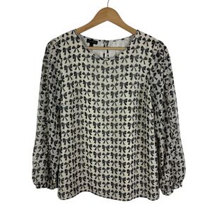 Talbots Bow Print Blouse Small Long Sleeve Ruffle Sleeve Coquette Romantic Chic